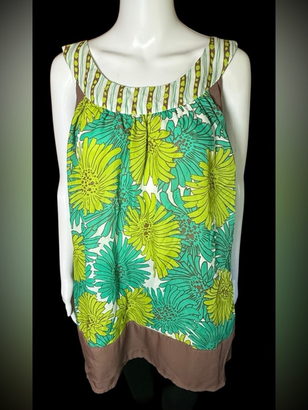 Apostrophe Floral Sleeveless Shell Womens Top Tunic Lime Green Teal Size 16-18